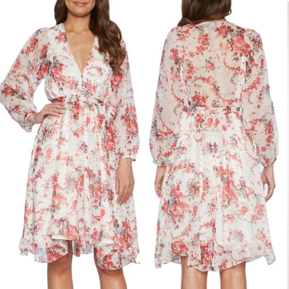 Bardot Alexi Floral Long Sleeve Chiffon Dress